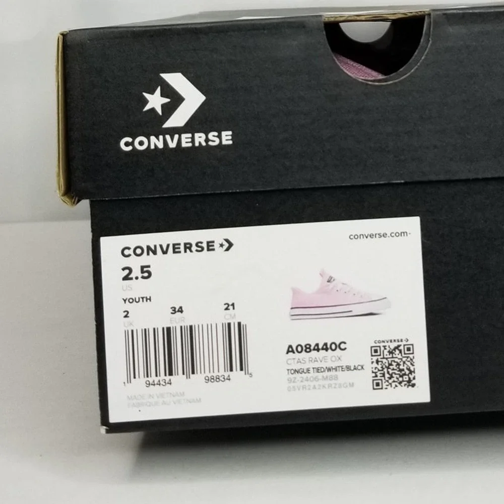 Converse Youth CTAS Rave Oxfords Size 2.5 Pink/ White A08440c NWT